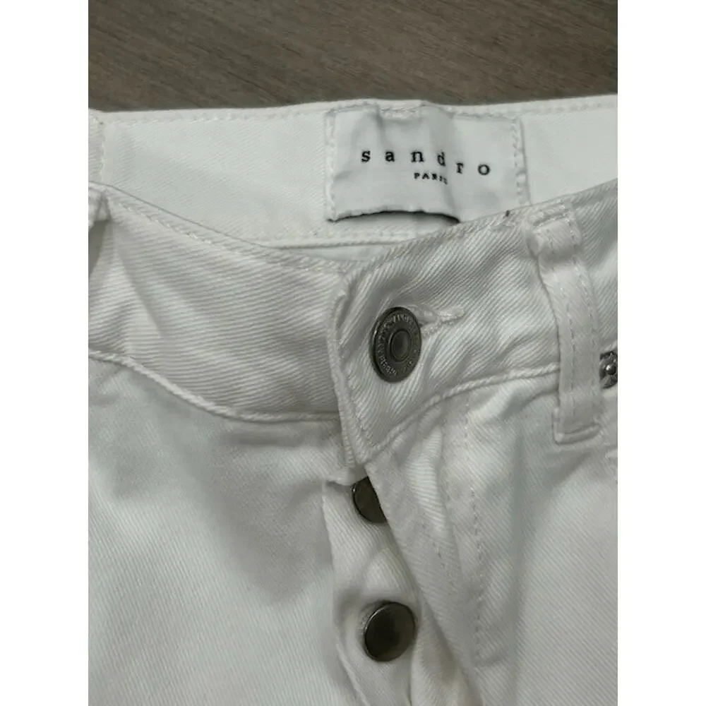 Sandro Paris Womens Droit Jeans Slim Straight Leg Button Fly Denim White Size 32